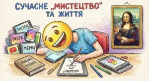 карикатура на тему мистецтва або життя сучасного підлітка (кольорові олівці, фломастери).