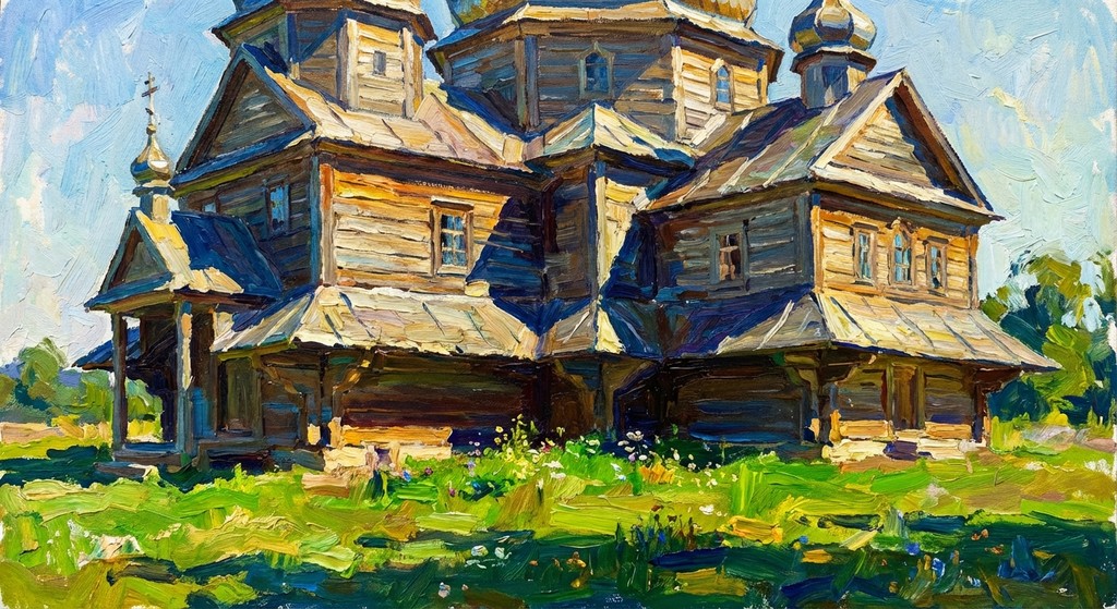 Серія замальовок сільської церкви у різний час доби